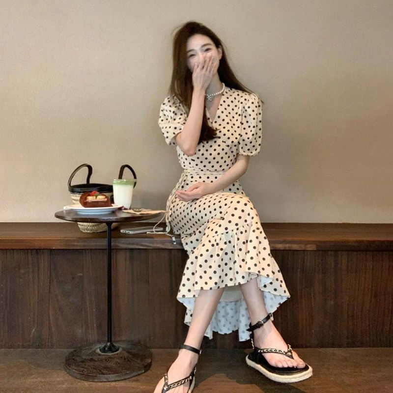 2024新款夏季女裝法式長裙氣質減齡輕熟風半身裙波點連衣裙子套裝