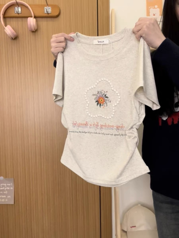 40支純棉韓版正肩短款印花短袖t恤夏季新款修身顯瘦辣妹上衣