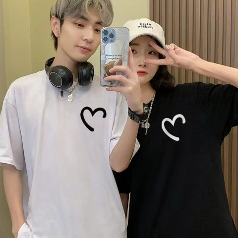 特別的情侶裝夏季春裝短袖t恤女2024新款潮愛心不一樣網紅ins超火
