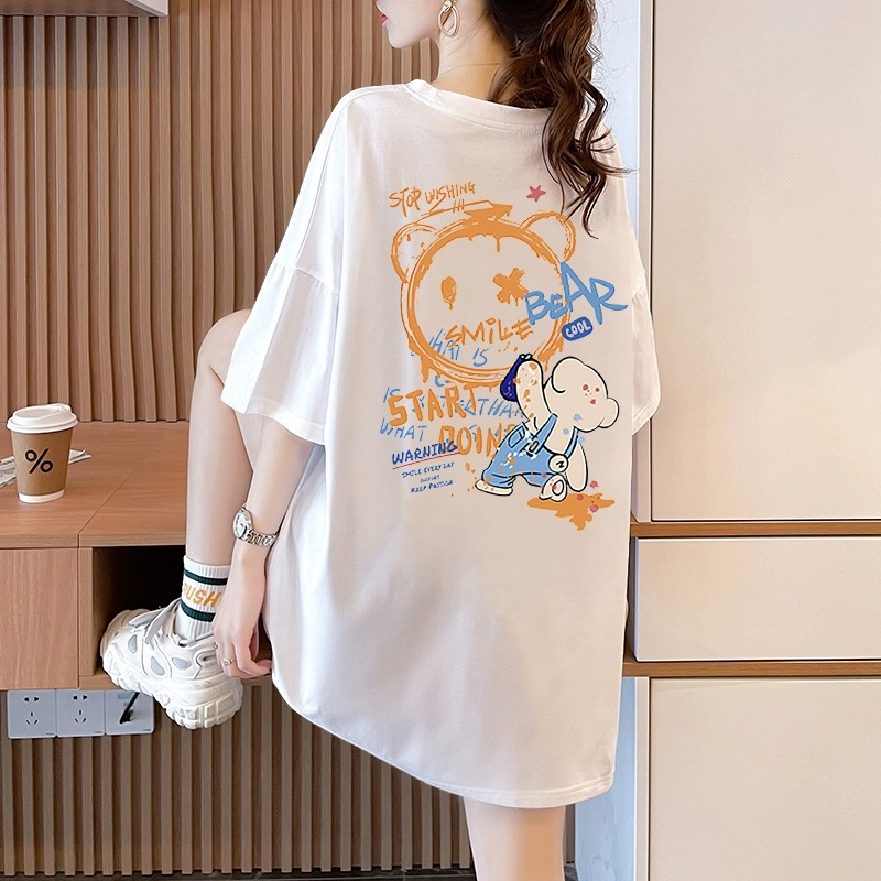 韓版白色純棉寬鬆短袖t恤女2024新款夏季百搭正肩遮肉顯瘦上衣潮