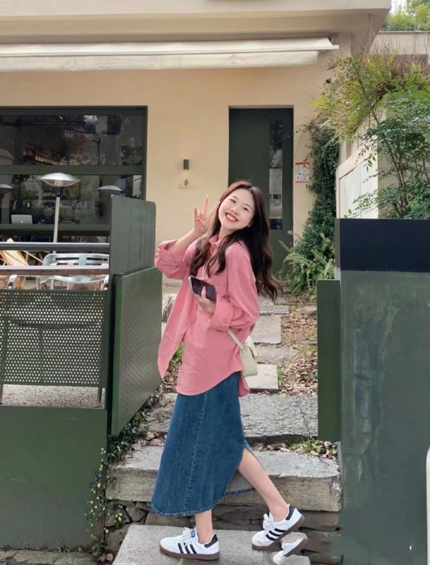 法式粉色襯衫女春秋長袖翻領設計感小眾氣質內搭襯衣外套上衣夏季