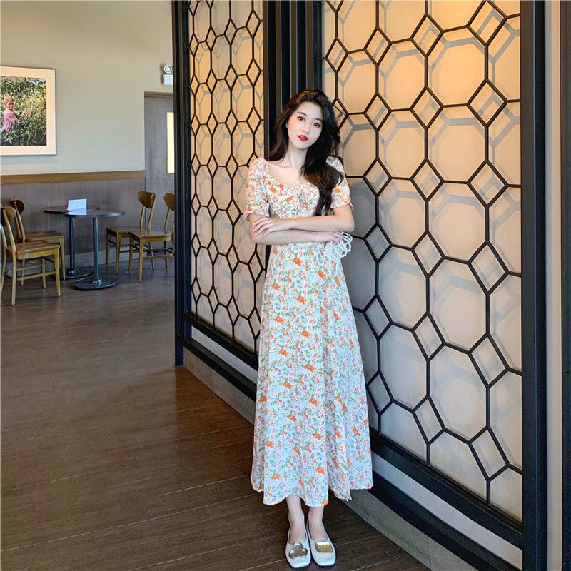 2024新款可鹽可甜長裙子收腰顯瘦氣質女神范法式仙女碎花連衣裙夏