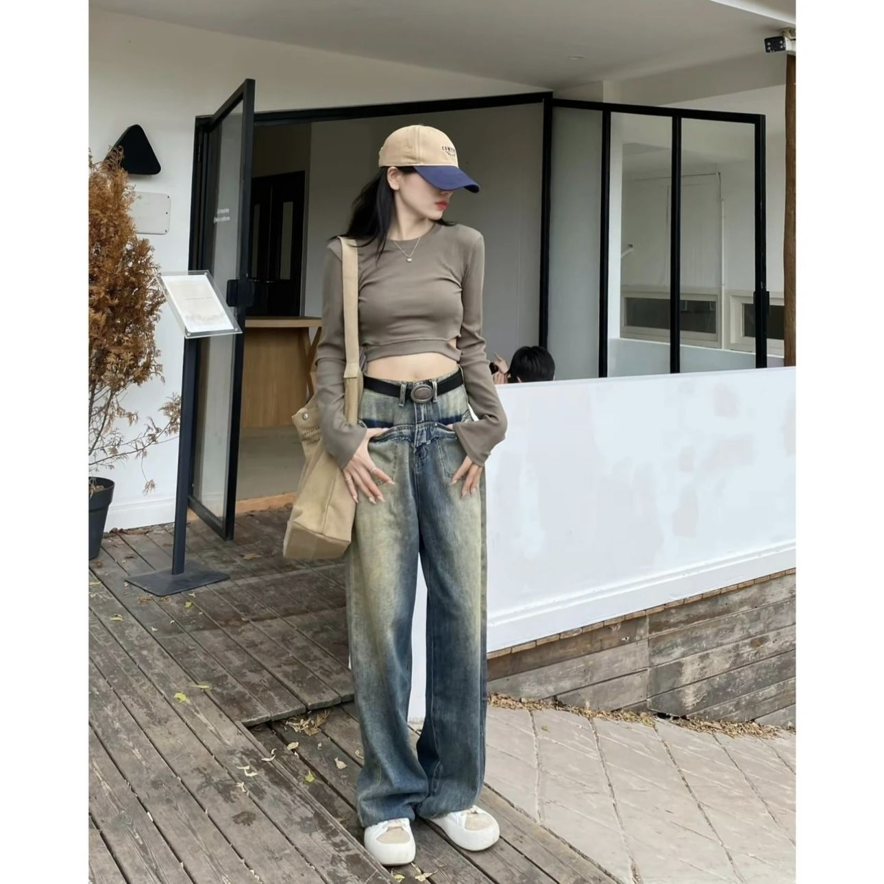 美式復古牛仔褲女設計感小眾顯瘦直筒2024春季新款垂感闊腿拖地褲