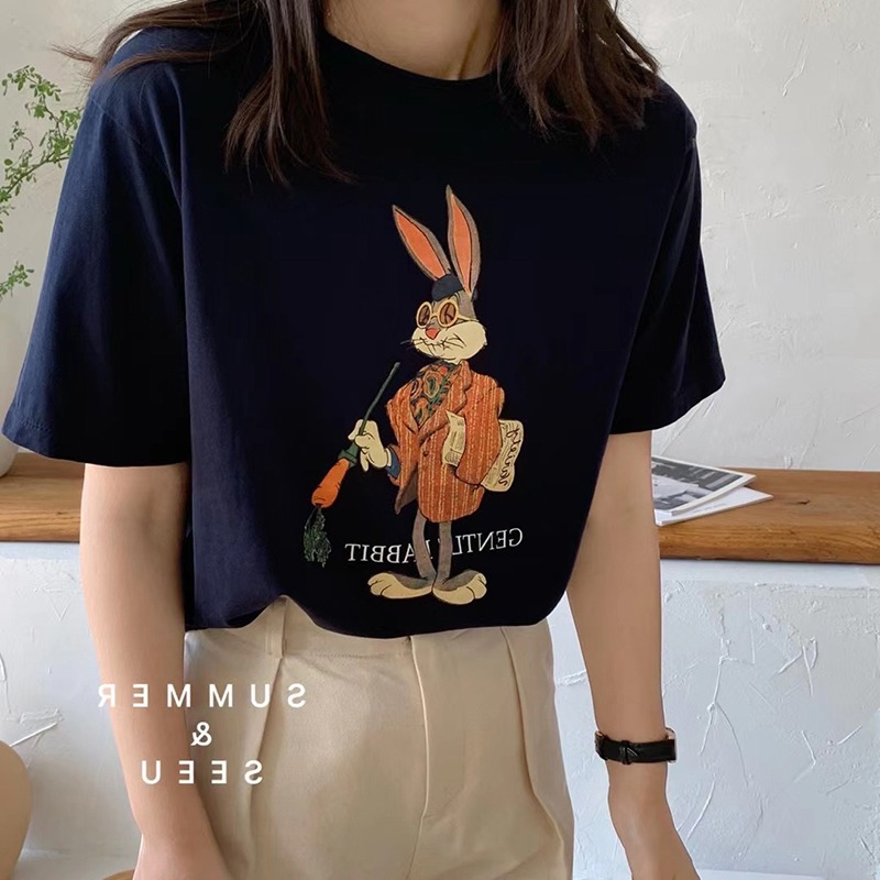 2024新款夏季圓領印花大碼女裝百搭短袖T