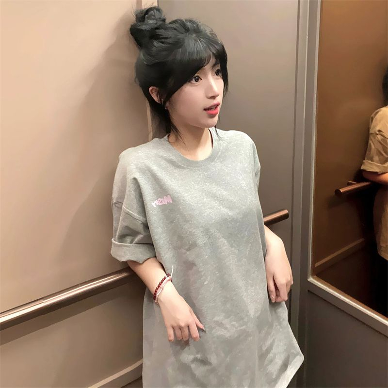 夏季學生休閒短袖t恤女 純棉包肩領 印花