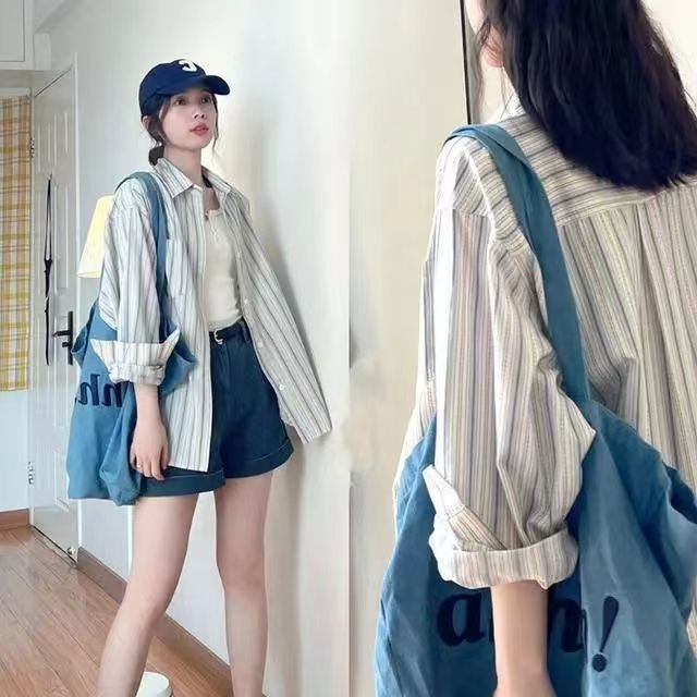 純棉2024春夏新款條紋襯衫外套女設計感小眾防曬襯衣外套女