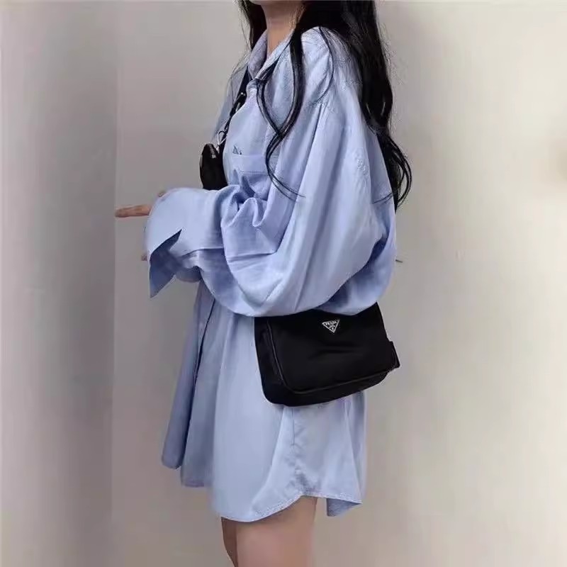 韓風chic防曬純色長袖薄款韓版bf風寬鬆中長款學生襯衫上衣襯衣女