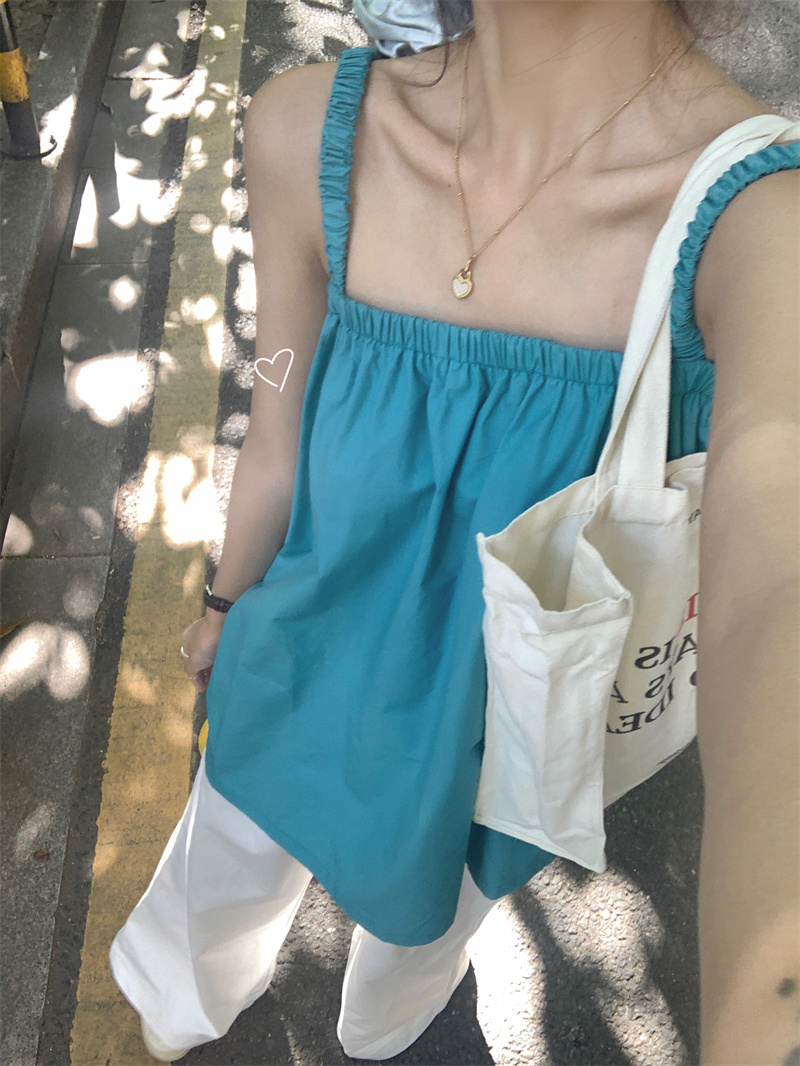 實拍   夏日多巴胺女孩後背設計感綁帶吊帶上衣