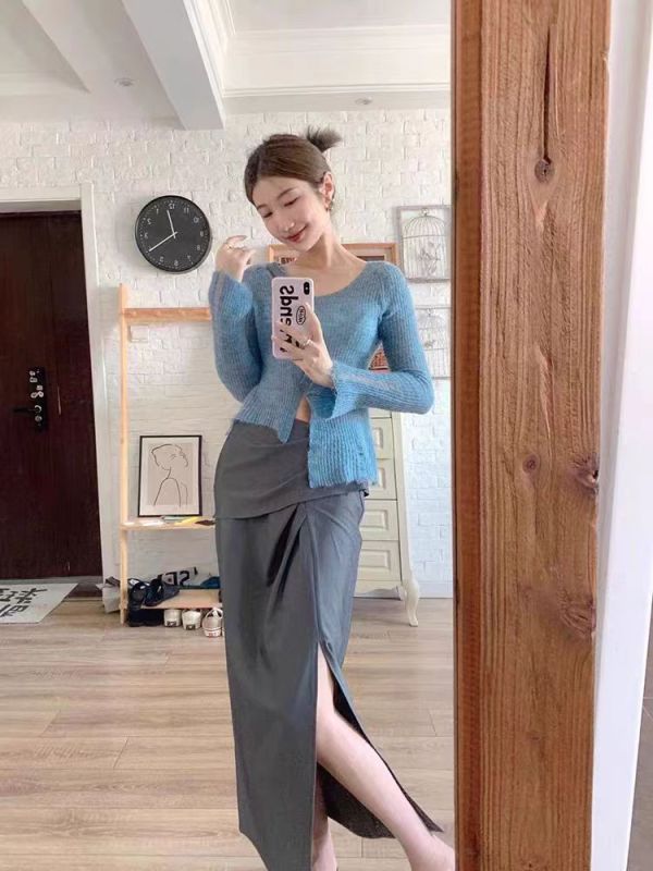 NEENJOJO不對稱設計感馬海毛開衫毛衣打底2024春季新品針織開衫女