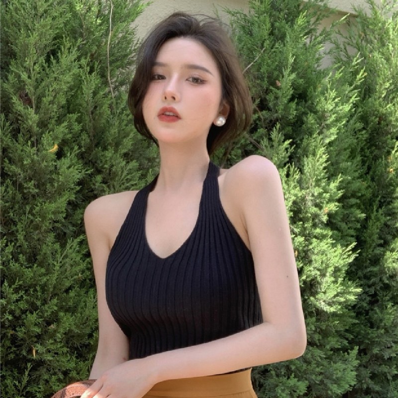 掛脖吊帶背心女夏辣妹穿搭網紅甜美純欲內搭短款美背無袖上衣