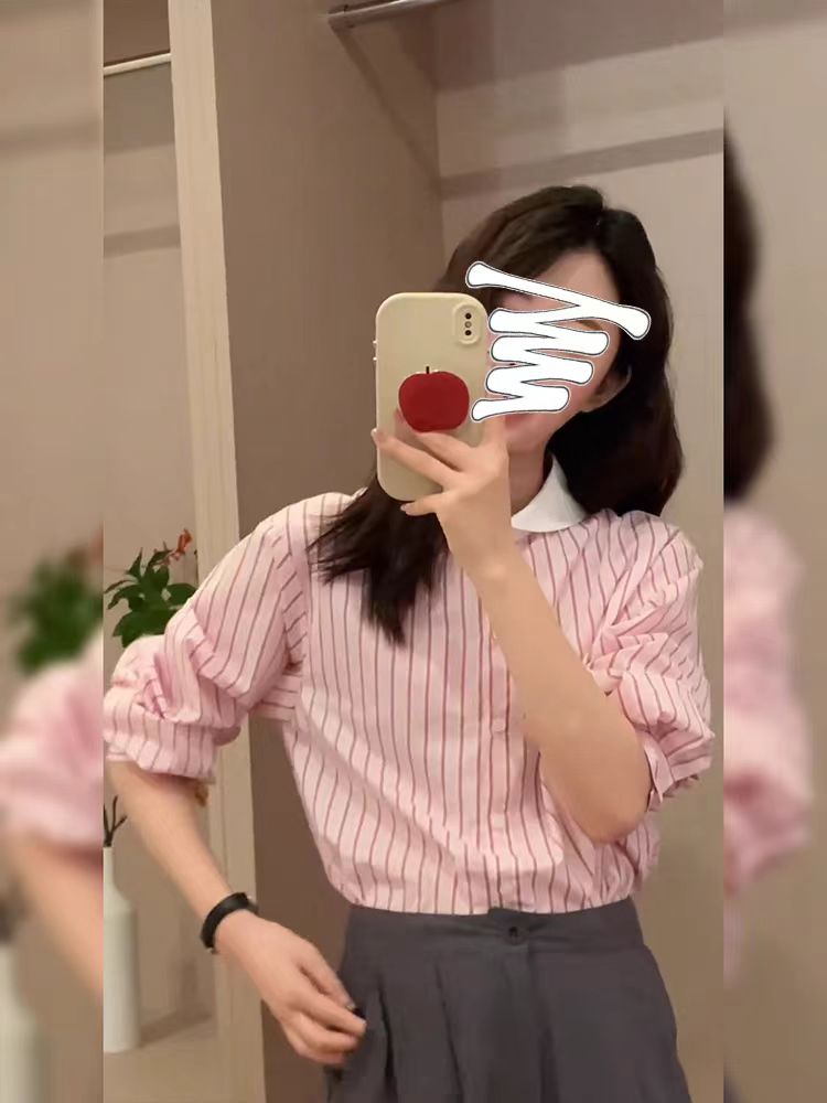 目光所及春季休閒百搭設計款條紋襯衫女長袖2024新款設計感夏季