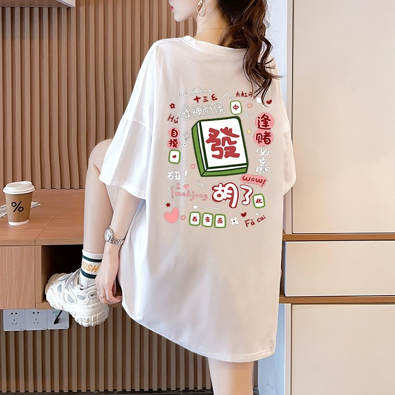 純棉黑色ins短袖t恤女2024新款寬鬆卡通設計感小眾夏季大碼上衣潮