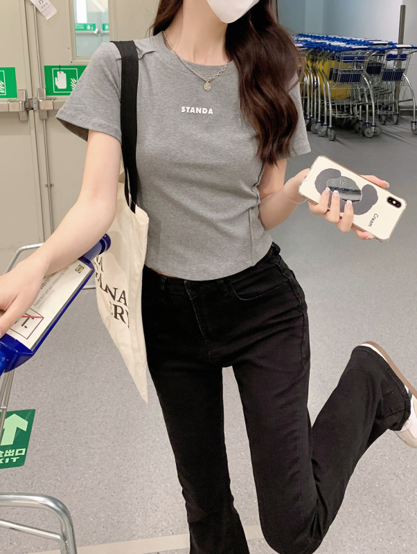 實拍1*1純棉螺紋210克短袖t恤女夏2024修身短款圓領上衣韓版女裝