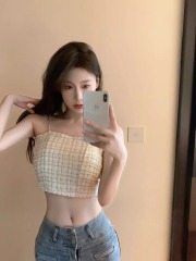 Tmall Quality 2024 New Chanel-style Chain Straps Women's Checkered Design Fitted Short-sleeve Top with Bra Cup