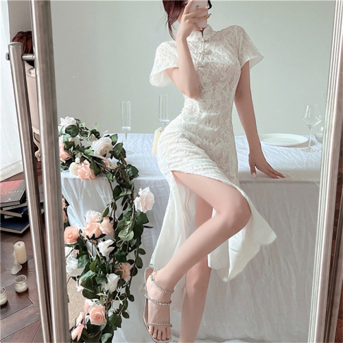 Real shot of new Chinese style small dress, engagement dress, improved cheongsam, seaside vacation backless dress