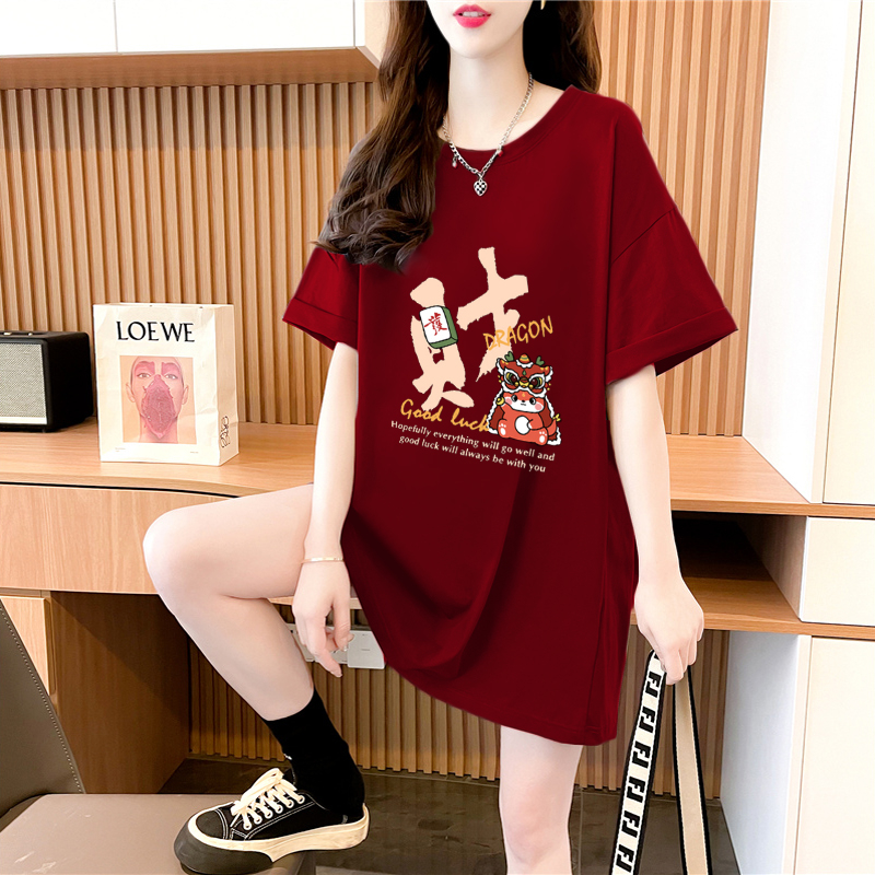 官圖純棉夏季2024超火設計印花圓領短袖T恤女