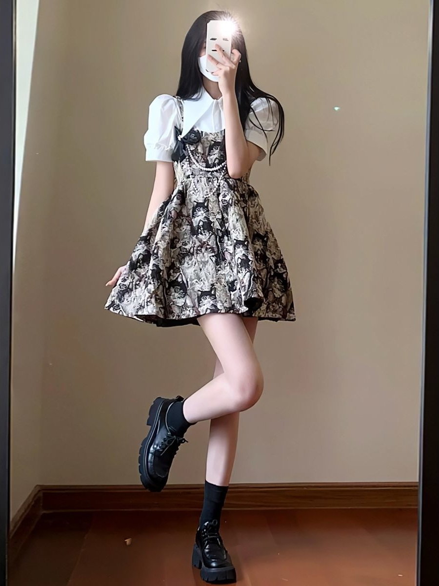 夏季甜美小禮裙兩件套裙女小眾設計感公主吊帶蓬蓬裙裝生日連衣裙