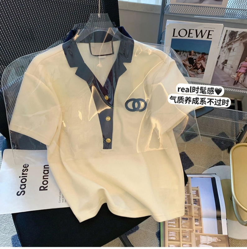 100%棉質量方領古着撞色夏季原宿風短袖女潮