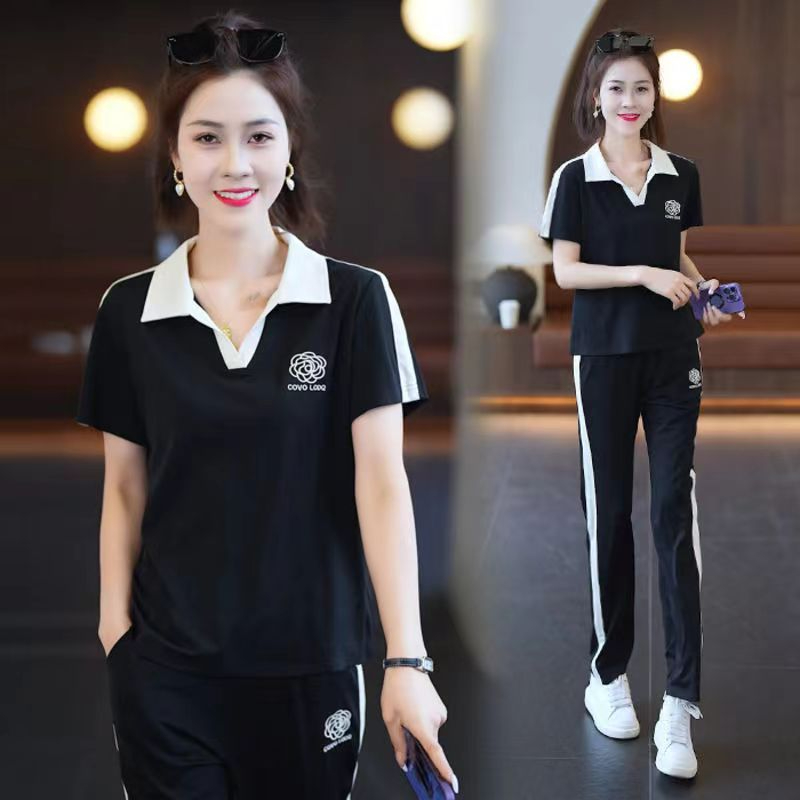 運動服套裝女2024夏季新款時尚洋氣寬鬆顯瘦遮肉休閒減齡兩件套