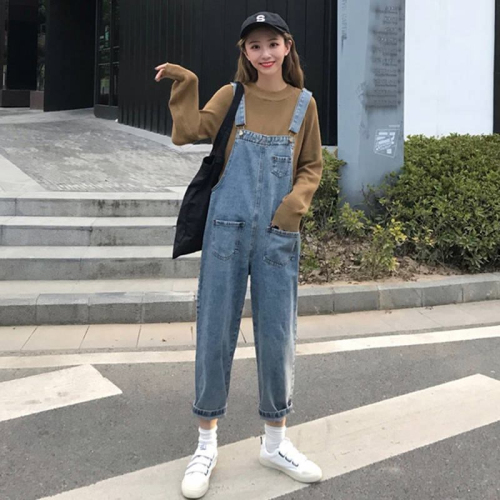 New summer wear, large size women's denim overalls, loose, age-reducing, slimming, small student pants, S-5XL 200 pounds