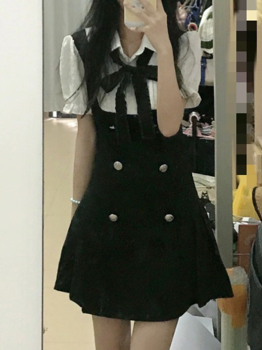 富家千金連衣裙女夏季假兩件美式學院風公主裙甜辣妹收腰顯瘦裙子