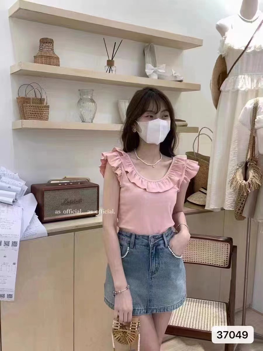 夏季新款設計感法式氣質荷葉邊小飛袖上衣女