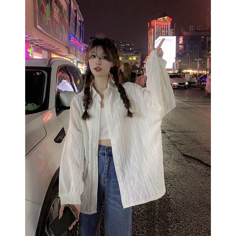 Spring new casual crochet hollow shirt design niche women's slim white shirt top