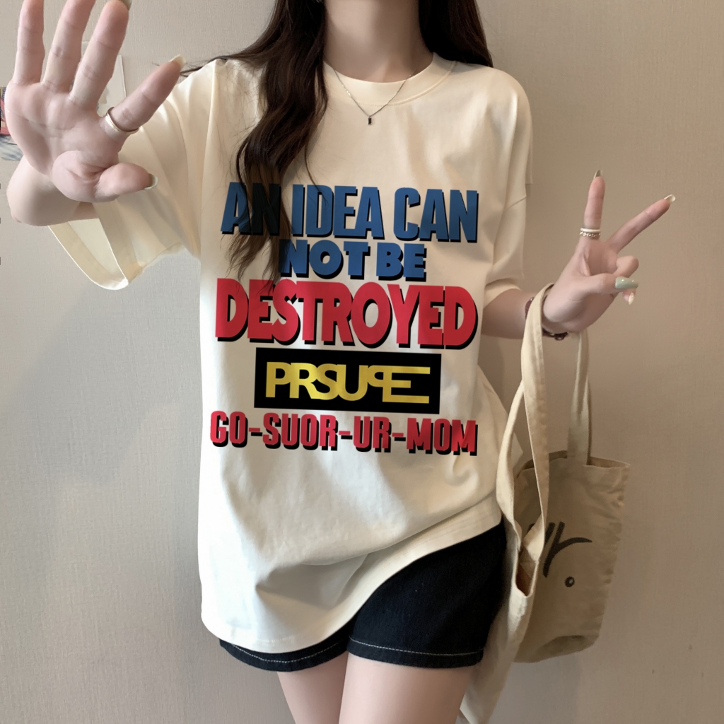 100%棉精梳純棉 印花夏裝短袖T恤女寬鬆韓版
