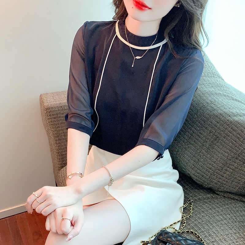 雪紡衫女夏裝韓版新款氣質襯衣港味顯瘦百搭休閒法式小衫短袖上衣