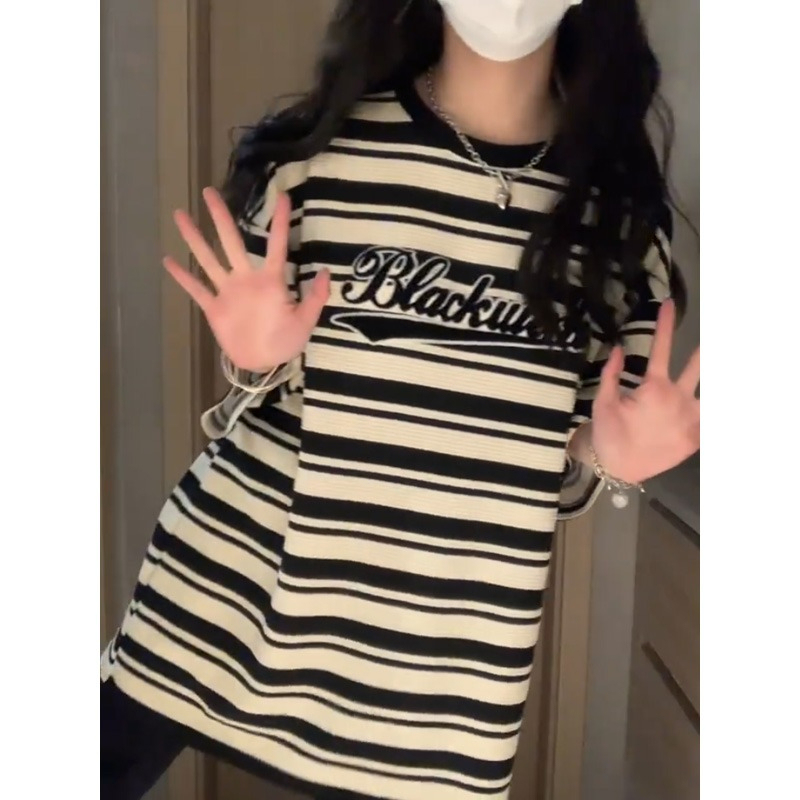 毛巾繡原版布料質量240斤大碼復古設計感條紋短袖
