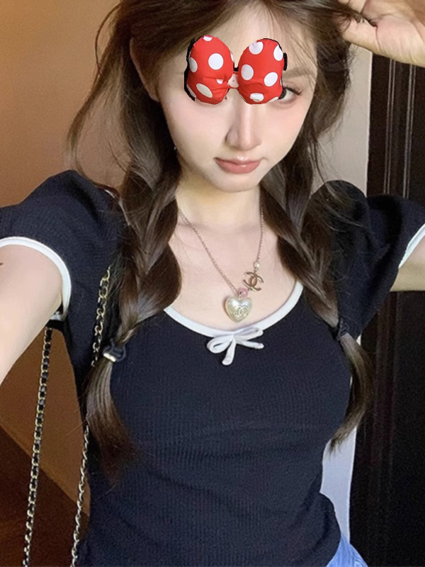 坑條250克+原版做法#質量#正肩蝴蝶結短袖t恤女泡泡袖上衣