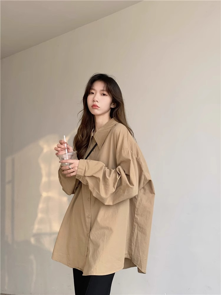 大碼簡約純棉疊穿襯衫女2024春秋新款韓版氣質設計感寬鬆百搭襯衣