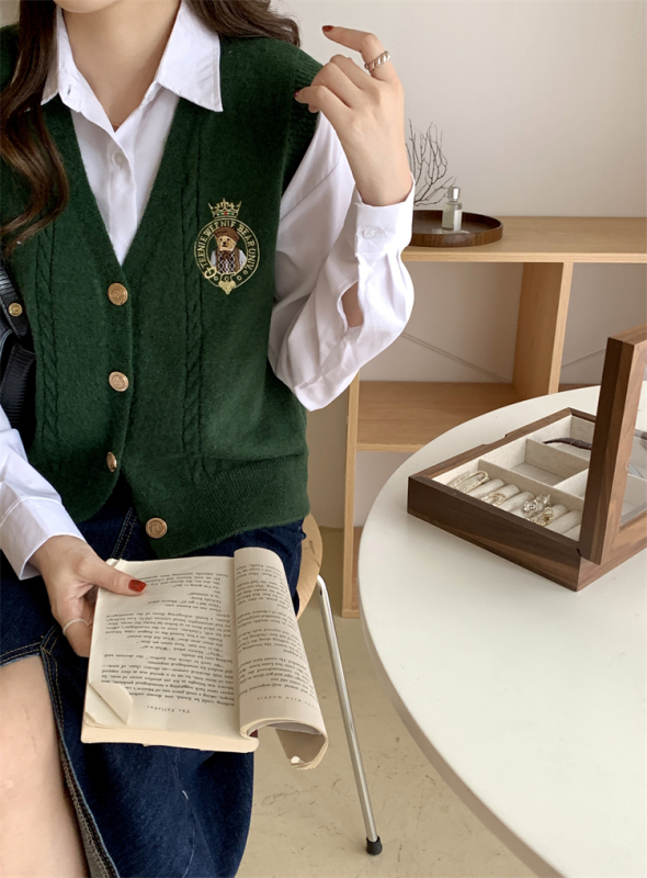 2024小熊針織衫百搭麻花馬甲女疊穿背心JK女裝學院風上衣