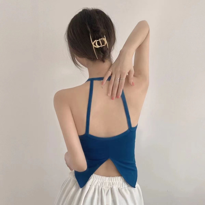 黑色露背吊帶小背心女夏無袖外穿遮副乳多巴胺甜辣jazz上衣