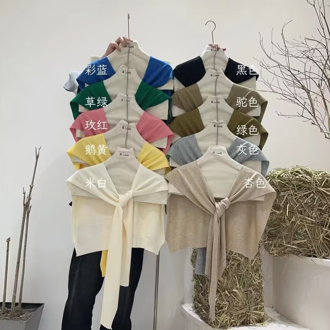 實拍 春夏韓版純色百搭系帶披肩溫柔法式外搭假領子小坎肩疊穿女