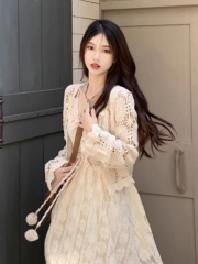 Bohemian Style Lace-up Sunscreen Cardigan Women's Summer Thin Shawl Outer Matching Strap Dress Beach Vacation Covering 