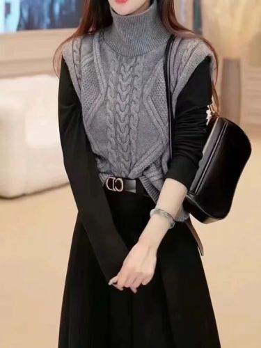 高领毛衣女春季外穿2024年新款韩版洋气设计感双面穿针织背心