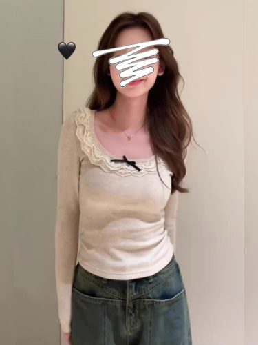 1*1 thread velvet 270g sweet slimming lace round neck autumn and winter new pure desire gentle slimming 