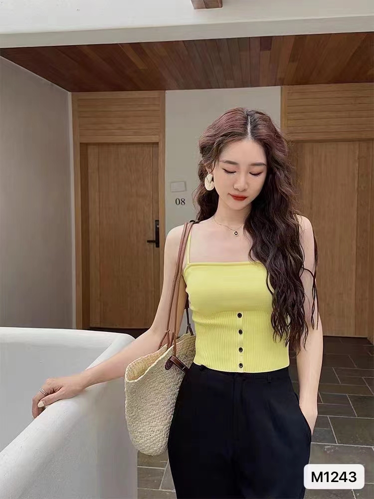Knitted plus size women's fashionable girls hem button design solid color suspenders