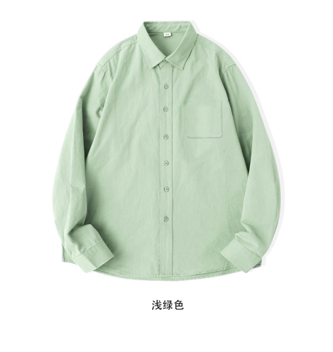 100%水洗纯棉 单衣袋 长袖纯色衬衫上衣光板宽松开衫外套