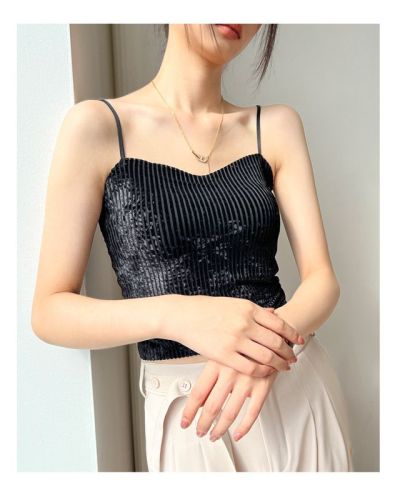 Camisole for women 2024 new outer wear gold velvet sleeveless with breast pad hot girl inner top spring and autumn bottoming