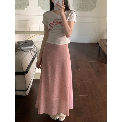 Real shot of spring and summer new French retro temperament lady style small floral high waist slim skirt long skirt for women