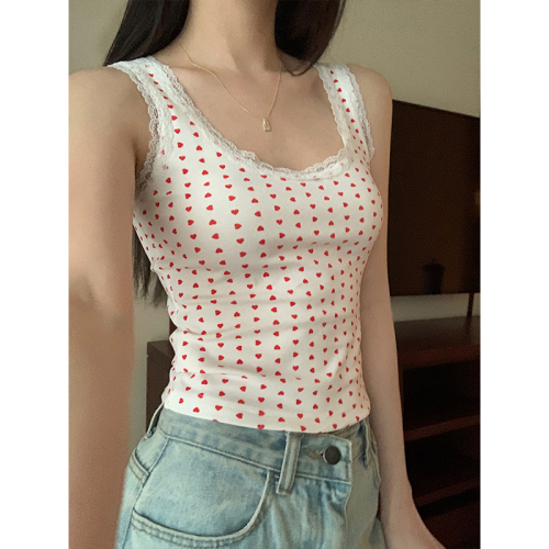 Real shot of white lace camisole women's outer wear summer hot girl slim sleeveless inner top