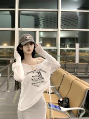 JMSHOP Cat-style women's printed loose long-sleeved T-shirt slim body styling new style