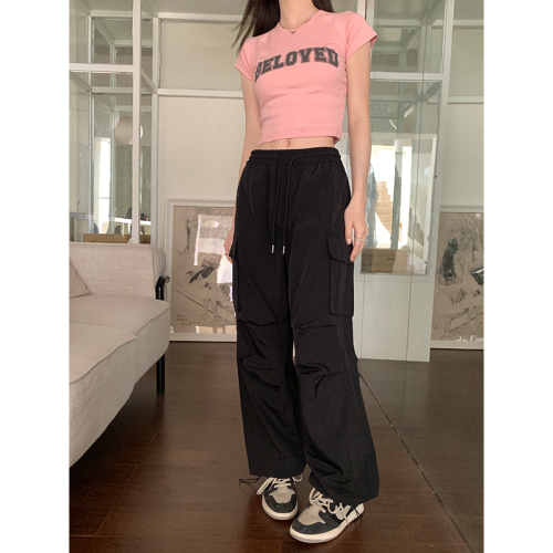 Actual shot of 2024 new small white casual overalls spring and summer lazy pleated drawstring long pants
