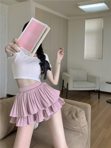 Cake skirt women's white high waist short skirt 2024 summer new culottes small pleated puffy skirt