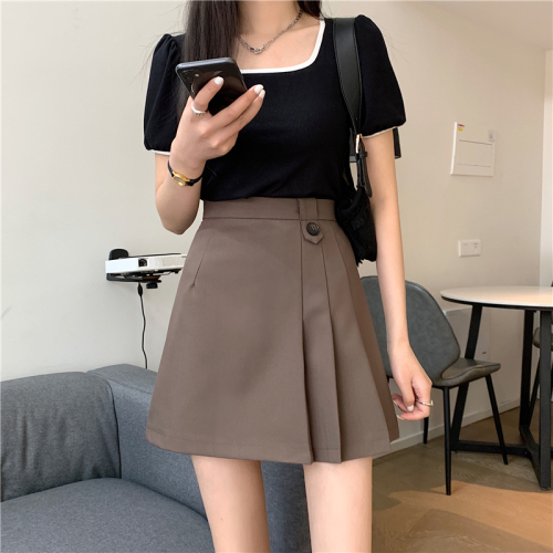 Actual shot of 2024 spring and summer new high-waisted A-line pleated skirt for women