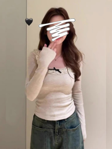 1*1 thread velvet 270g sweet slimming lace round neck autumn and winter new pure desire gentle slimming 