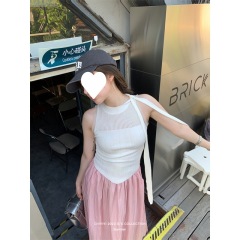 CHIYYI Cool Summer New Casual Sleeveless White Butterfly Straps Top for Women