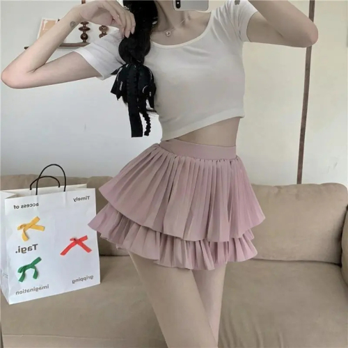 Cake skirt women's white high waist short skirt 2024 summer new culottes small pleated puffy skirt